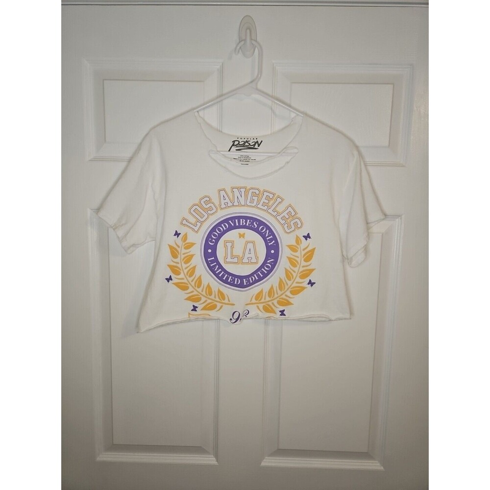 Popular Poison T Shirt Womens M Medium Cut Off Los Angeles White Tee Cropped